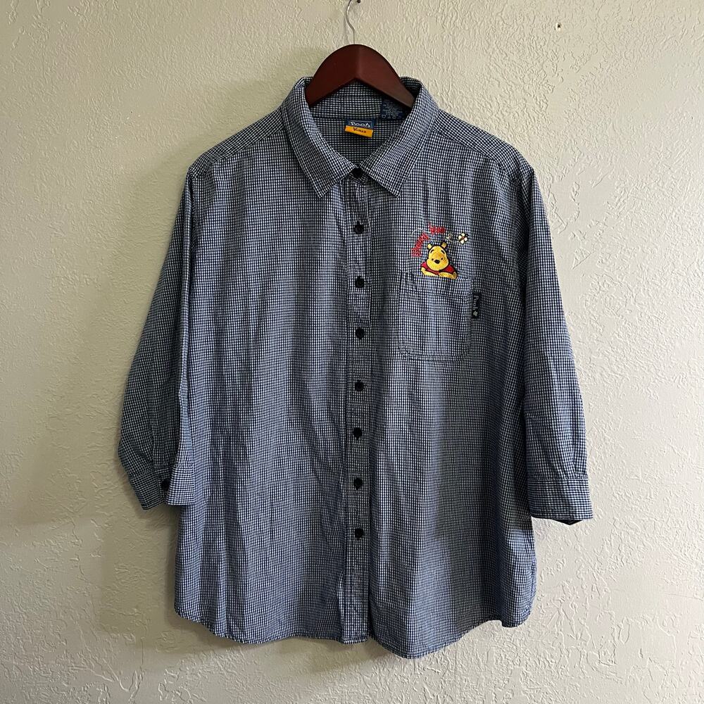 Disney Vintage Winnie The Pooh Gingham‎ Plaid Button Up Blouse Women 22W/24W